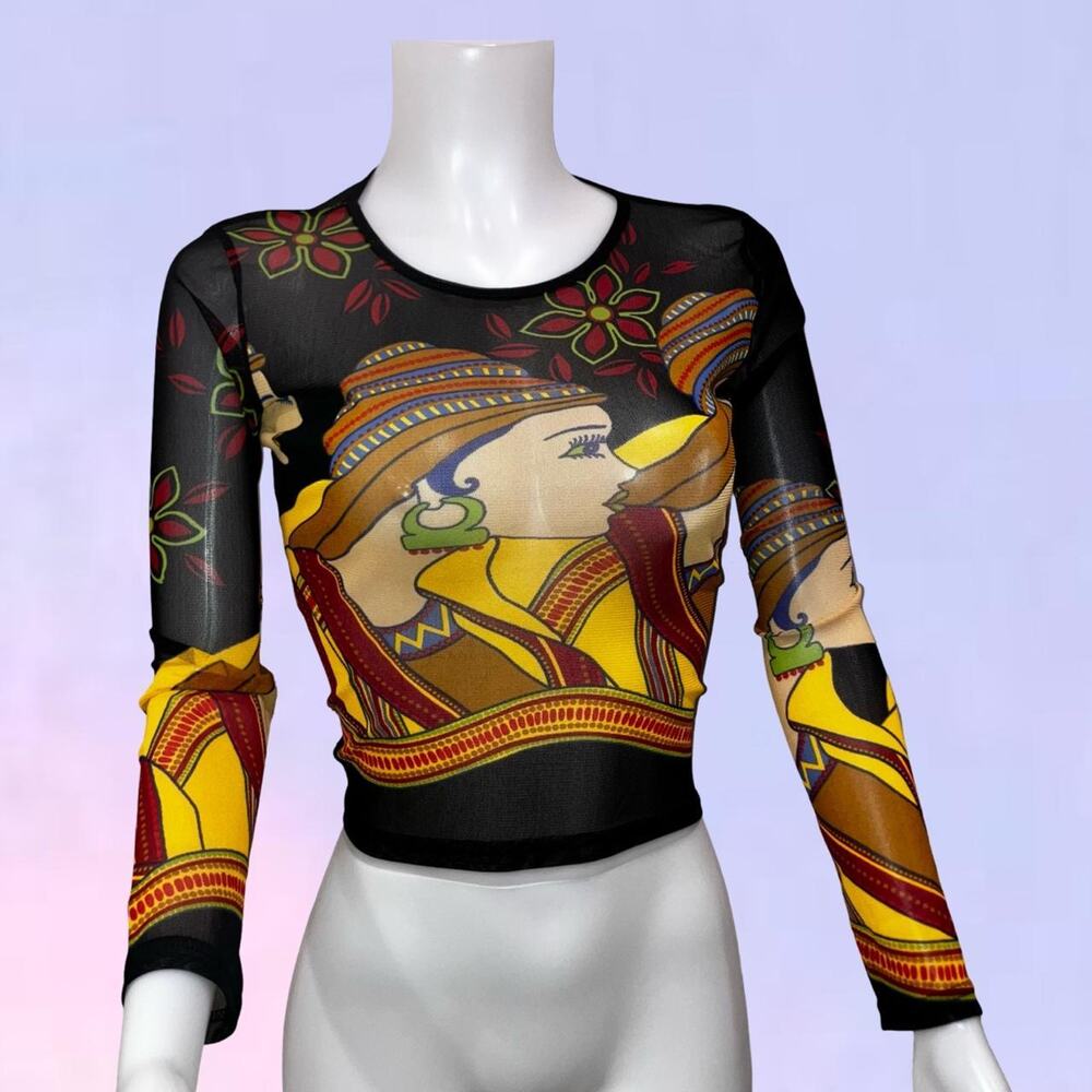 Vintage 90s y2k mesh long graphic top